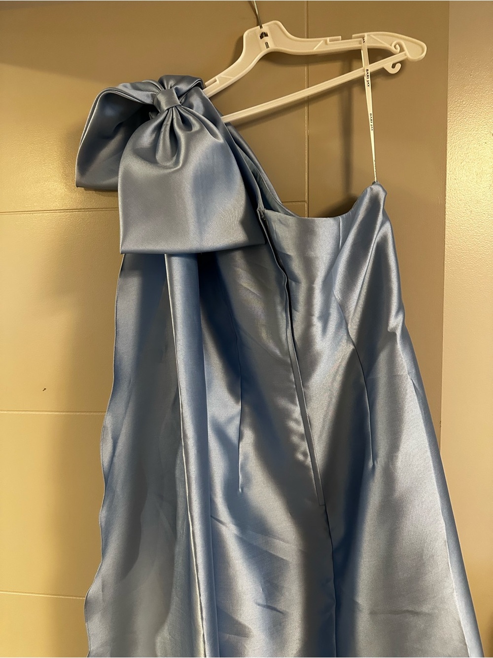Bari Jay Mist Satin Halter Dress with Neck Bow in Light Blue - Picture 7 of 10